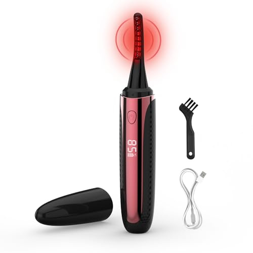 Heated Eyelash Curler, Wand-Style Electric Eyelash Curler Rechargeable and Travel Friendly 4 Heat Settings & LED Display Fast Heat Up for All Types of Lashes to Style Natural Eyelashes