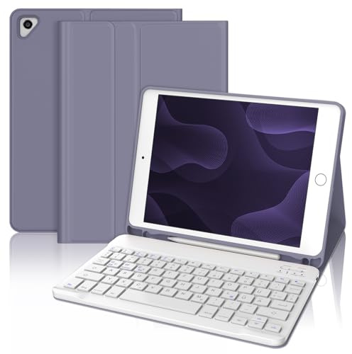 IVEOPPE Tastatur für iPad 6. Generation - Tastatur Hülle für ipad 9.7, Magnetisch Abnehmbarer QWERTZ Bluetooth Keyboard für iPad 6. Gen 2018, 5. Gen, Pro 9.7, Air 2 & 1, Lila