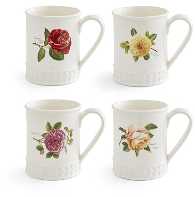 Portmeirion Botanic Roses - Juego de 4 jarras con diseño de rosas en relieve