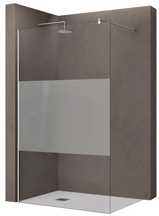 doporro Walk-In Dusche Duschwand 80x200cm Duschabtrennung 10mm ESG-Glas | Teilsatiniert Duschwand mit Nanobeschichtung | Aluminiumrahmen in Chrom | Bremen02MS