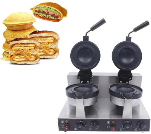 WANGYYDS Hamburguesa UFO Burger Machine Parte Sandwicher Prensa Eléctrica UFO Burger Maker Machine OEM Flying Bread Máquina Doble Burg Mak, Rotación De 180 °, Temporizador De 5 Minutos,Doublehead