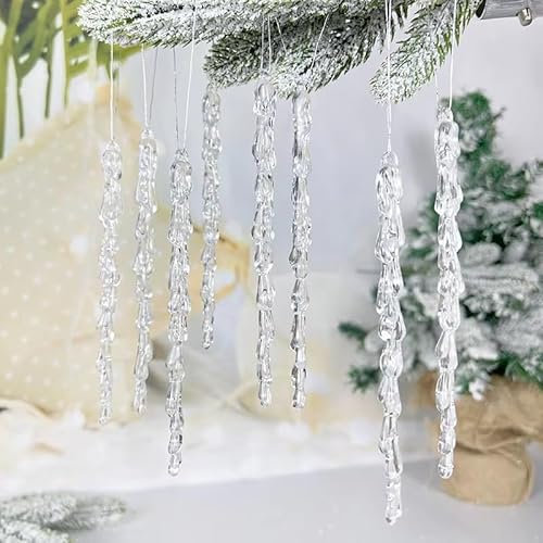 Baiinjiene 30pcs Icicle Ornaments Clear Plastic Icicle Christmas Ornaments Acrylic Clear icicles for Christmas Tree Decoration (13cm Icicle)