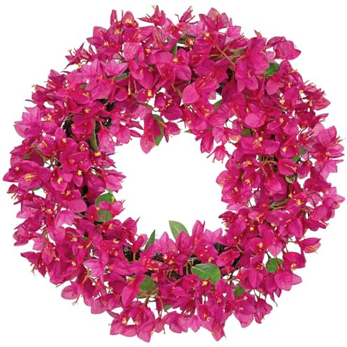 Oairse 18/46cm Artificial Bougainvillea Flowers Wreath Spring Summer Wreath Faux Floral Wreath Fuchsia Bougainvillea Door Wreaths for Front Door Home Kitchen Mantle Farmhouse Indoor Outdoor Decor