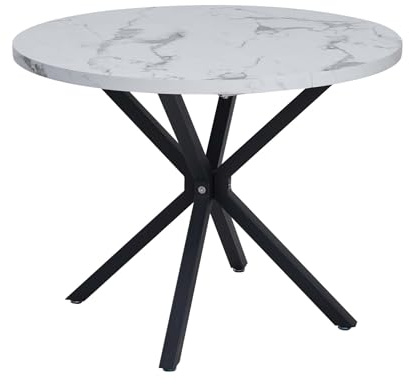 DEYARNA HOME Modernt matbord med metallstruktur, köksbord för 4–6 personer, 100 cm runda bord för matsal, vardagsrum, kontor, restaurang (vit/svart)