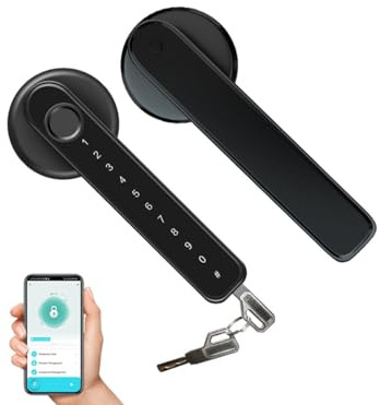 Fingerprint Door Lock, 5 in 1 Smart Door Knob with Smart APP Fingerprint IC Cards Password Backup Keys Fingerprint Door Knob with Keypad for Bedroom, Office, Apartment