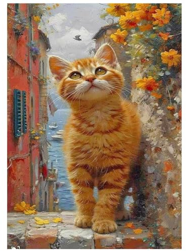 SHEGZHUC Diamond Painting Gatto sul vicolo, 30 x 40 cm, pittura con i numeri, gatto, crisantemo, diamante, pittura a mosaico, pittura artistica, ricamo a punto croce, immagini regalo decorazione da