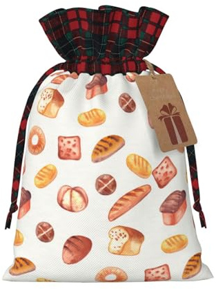 Painted Bread Print Christmas Drawstring Gift Bags Jewelry Pouches Sacks With Drawstring For Birthday Wedding Christmas Diy