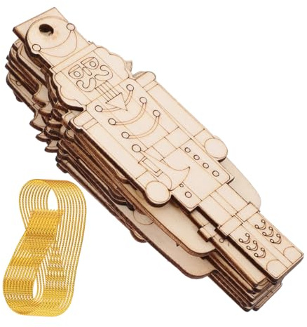 Amosfun 12pezzi Schiaccianoci in Legno Grezzo Ritagli per Albero di Natale Decorazioni Natalizie con Fori Corda di Canapa Inclusa di Legno per Artigianato Fai da Te