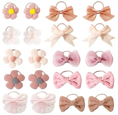 20 pezzi di elastici rosa per bambini, accessori per capelli carini: fiocchi, fiori, anelli elastici