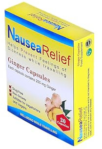 NauseaRelief Ginger Capsules, 250 mg, Helps Prevent Sickness and Vomiting While Travelling, Pack of 20 Ginger Capsule Food Supliment