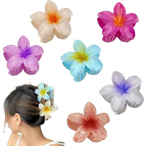 6 Pcs plumeria flower hair claw clips, blumen haarklammer, rutschfeste kunststoff acryl haarspangen groß für dickes dünnes haar, haarstyling-zubehör für frauen mädchen (A)