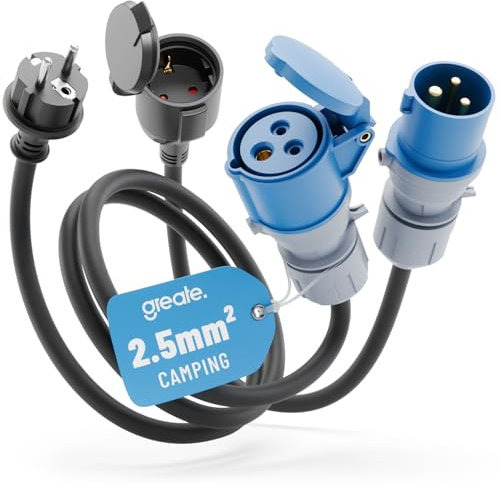 greate CEE Adapter Set Schuko Stecker auf CEE Kupplung & CEE Stecker auf Schuko Kupplung - Adapter CEE Stecker Kupplung 230V & IP44 Schutz - CEE Adapter Schuko Kupplung, Strom für Camping, CE Adapter
