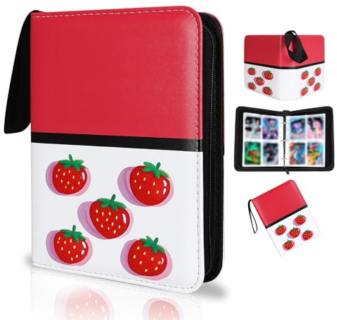 Collectible Trading Card Albums,4 Pocket Card Binder, 400 Double Sided Pocket,PU Premium Zip Trading Card Binder for TCG, MTG,Sports Cards (Pink Red White)