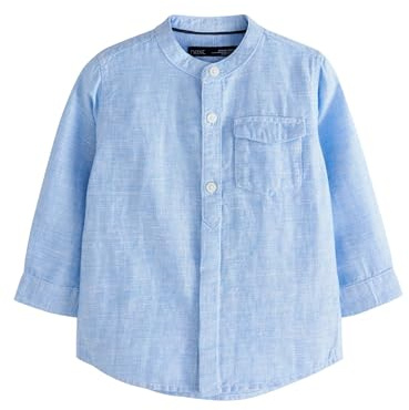 NEXT Niños Camisa con cuelo Henley en Mezcla de Lino Azul 18 Meses-24 Meses