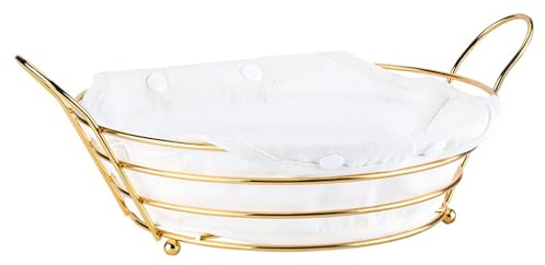 Generisch Brotkorb Stoff Waschbar Ausgekleideter Draht Brötchenkorb Brotkörbchen Servierkorb Für Brot Teig Für Den Tisch Frühstück Modern Metall Groß 30CM,Weiß