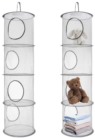 ZHYUAN 2Stk Faltbare Aufbewahrungsnetze,110 x 30 cm Hängende Aufbewahrung Organizer, Faltbare Aufbewahrungsnetze mesh, Hängender Speicherkorb Faltbare,4 Etagen,Aufbewahrung von Kleidung,Steppdecken