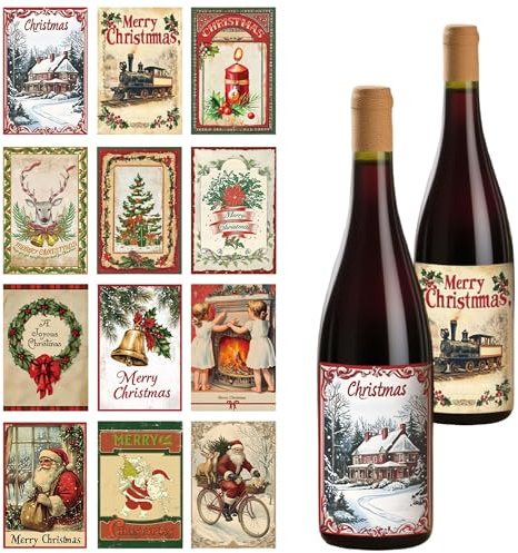 BACH AND BOUJEE 24 piezas de etiquetas adhesivas navideñas para botellas de vino vintage santa claus y decoración fiestas navidad
