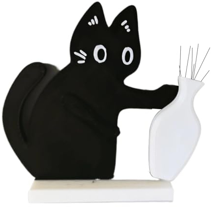 Niedlicher schwarzer Katzenvasen-Magnet, einzigartige magnetische Kühlschrank-Dekoration, magnetisch befestigbar mit Blumeneinsatz und Schnurrhaar-Details, für Heimdekoration, Schreibtisch-Ornament
