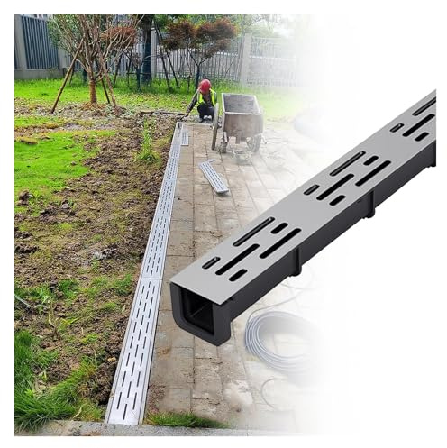 Canalón de desagüe para Exteriores - Tubería Delgada de 5,08 cm, 7,45 cm y 9,99 cm de Ancho, empalmable para terraza de Piscina con Zanja de plástico en Forma de U y Rejilla metálica (1 paqu