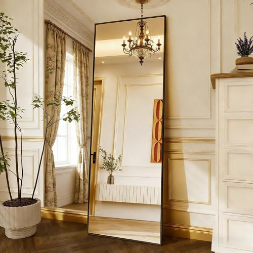 PerGar Miroir Intégral, 164 x 54 cm, Miroir Rectangulaire sur Pied, Grand Miroir Mural pour Corps Entier, Debout ou Suspendu, pour la Chambre, Le Salon, la Garde-Robe, Le Couloir, Noir