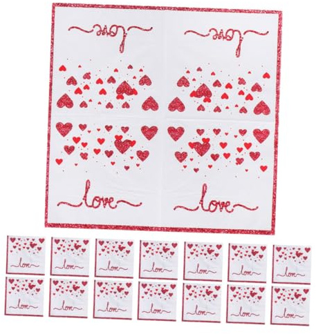 Healvian 20 Stück Teiliges Valentinstags servietten Love herz motiv Weiche Reißfeste Papierservietten aus Zellstoff Saugfähig und Bequem für Hochzeiten Jubiläen und Partydekoration