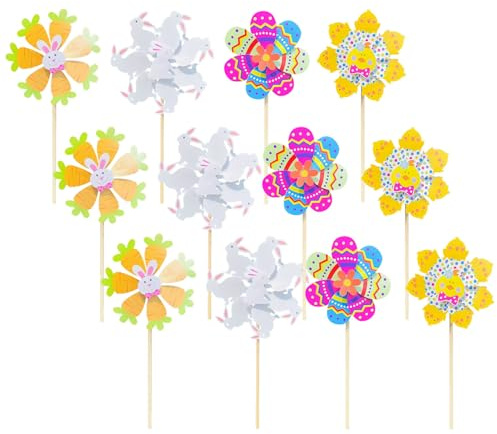 Molinillos de jardín – Decoración de Molino de Viento de Primavera y Pascua, estacas giratorias de Dibujos Animados, molinillos de de Madera, Juego de exhibición Festivo al Aire Libre | para