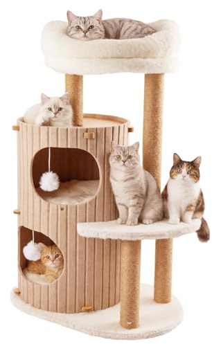 GREENSAPPIRE Luxus Katzenbaum kratztonne für Katzen Kratzbaum mit Katzenschlafhaus Sisalbrett,abnehmbarem Bett Spielball für Mehrkatzenhaushalte Kletterbaum Aktivitätsbaum