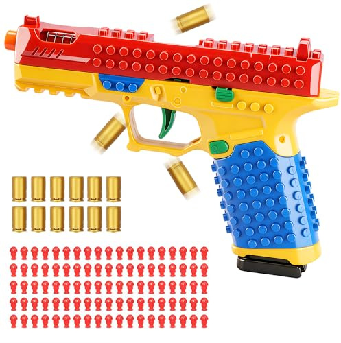 Building Block Toy Gun, Automatic Shell Ejecting Toy Pistol, DIY Mini Blaster Fidget Gun Shooting Games Educational Model Fake Gun Gifts for Halloween, Christmas and Birthdays