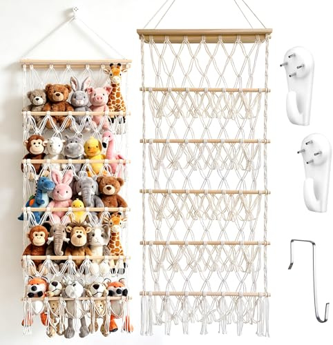Scettar 52 cm Spielzeug Organizer, 5 Schichten kuscheltier aufbewahrung, Wandmontage & Über der Tür, platzsparende Aufbewahrung mit Haken, Kuschelecke Kinderzimmer Dekoration, auch für Bücher & Snacks