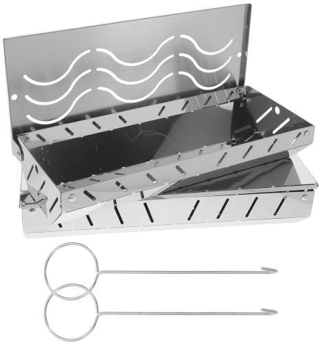 Lurrose 2 Pièces Boîte à Fumée en Acier Inoxydable, Boîte à Griller pour Copeaux de Bois, Argenté, pour Cuisson en Extérieur et Grillades de Viandes et Aliments