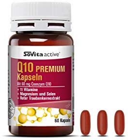 sovita Q10 Premium Kapseln | Coenzym Q10 60 mg | Traubenkernextrakt mit 95% OPC | Vitamin C, E, B-Komplex, D3 & Selen | Zellschutz & Energie | vegan | 1 Kapsel täglich | 90 Kapseln