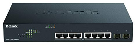 D-Link DGS-1100-10MPV2/E Switch Smart Gigabit POE avec 8 Ports PoE, Budget PoE 130 W, 802.3af / at, 2 Ports SFP, VLAN, fonctionnalités de Couche 2, QoS, 802.3az EEE - Cordon d'alimentation UE