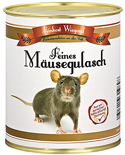 4you Design Mäusegulasch Feines aus der Dose – lustiges Geschenk zu Weihnachten oder Geburtstag für Kinder und Erwachsene – weiße Mäuse Schaumgummi in einer Feinkost Dose – 175g