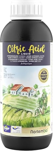 NortemBio Zitronensäure 1L, Konzentrat, Flüssig, 100% Natürlich, lebensmittelecht & pharmazeutische Qualität, biologisch abbaubar, CE zertifiziert