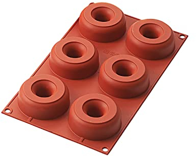 Silikomart | Stampo in Silicone per Monoporzioni DONUTS, Antiaderente, 4 Cavità, Confezione da 10 Stampi per Dolci, Ø 75 h 28 mm Volume 6 x 98 ml Tot. 588 ml