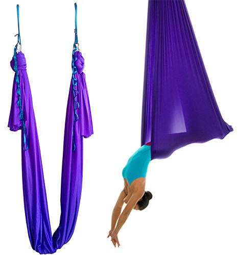 Wellsem® - Hamac élastique de 5 m pour Pilates Yoga Swing Yoga aérien avec mousqueton et chaîne en guirlande, Violet