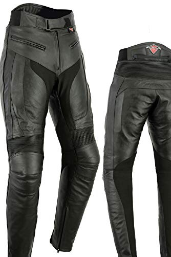 Texpeed motorradhose leder herren mit protektoren - Schwarz Vollnarbiges Lederhose echtleder mit rüstung (EN 1621-1) Biker gepanzerte - L Taille/Regülar Bein