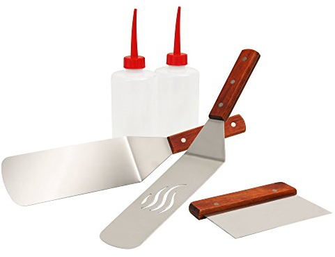 BBQ-Toro Set di accessori per plancha grill in acciaio inox da 5 pezzi | Set di accessori per Plancha con spatola, paletta, bottiglie a spruzzetta | Strumento per la griglia teppanyaki