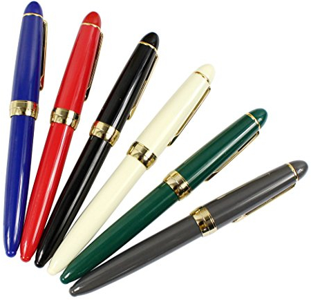 Jinhao 992 Füllfederhalter set, Studenten 6 Farben Kugelschreiber Set, goldener Clip, Uni Farben (schwarz, blau, grün, grau, rot, weiß)