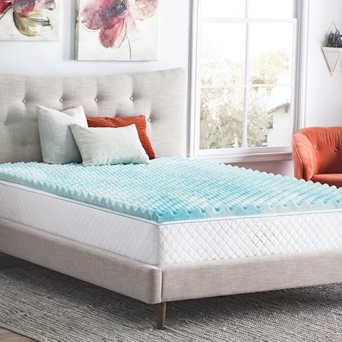 Linenspa 3 Inch Gel Memory Foam Mattress Topper – Egg Crate Style, Reversible for two feels – Promotes Airflow & Relieves Pressure Points – Full