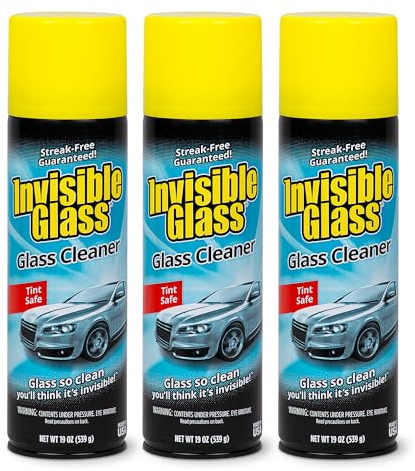 Invisible Glass 91164-3PK Premium Aerosol Glass Cleaner Spray for Car Windshields and Windows, Automotive and Home Window Cleaner, Streak-Free, Ammonia-Free, Tint-Safe – 19 oz (Pack of 3)