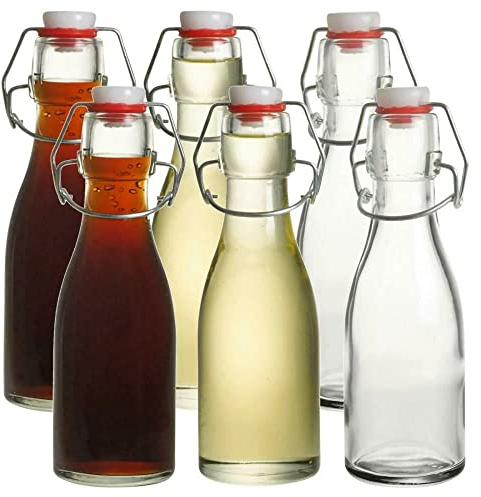 Mini Clip Top Bottles 150ml Set of 6 Glass Airtight Preserve Bottles With Swing Top Flip Top 150ml Clear Glass Bottles For Oil, Vinegar, Condiments, Water, Juice, Beverages With Tight Stopper