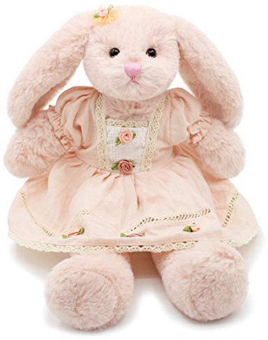 oits cute Small Soft Stuffed Animal Bunny Rabbit Plush Toy for Baby Girls 15inch (Pink Rabbit Wearing Pink Vintage Dress)