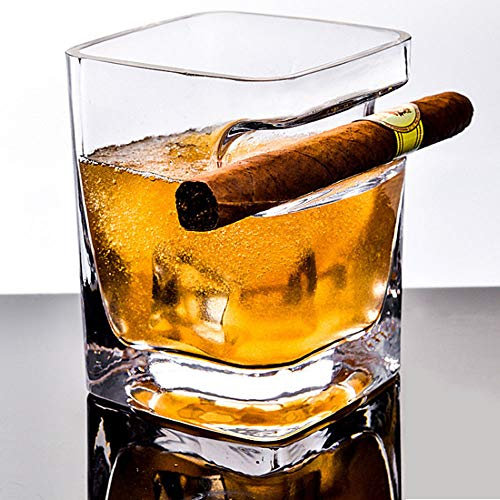 REDSHORE Vaso de Whisky para Puros, Vaso de Whisky Antiguo con reposapijos con sangría, Vaso Cuadrado de 280 ml Adecuado para Whisky, Cerveza, Vino, Licor