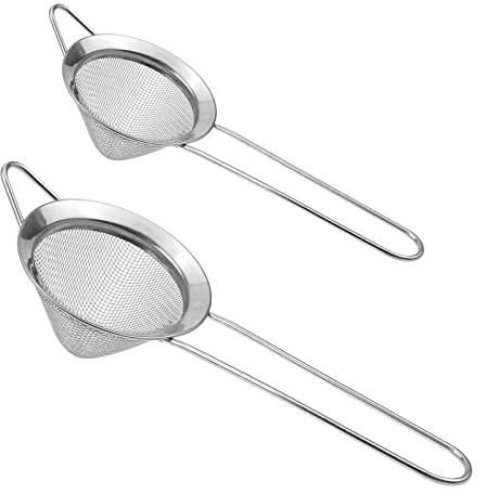 DXLing 2 coladores cónicos de acero inoxidable, malla fina, 2 tamaños, con mango y borde para filtrar bebidas, té, zumo
