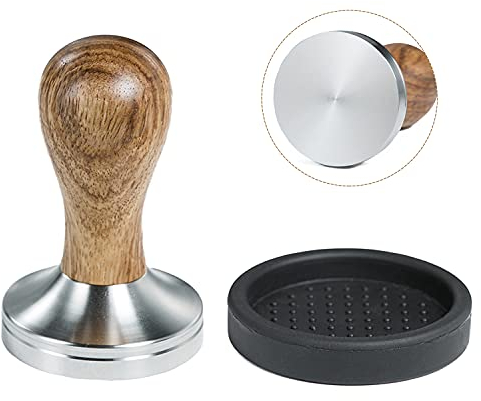 CreepyParty Coffee Tamper 51mm Espresso Press with Mat 304 Stainless Steel Base Wooden Handle for Coffee Grounds Barista Espresso Machines Accessory