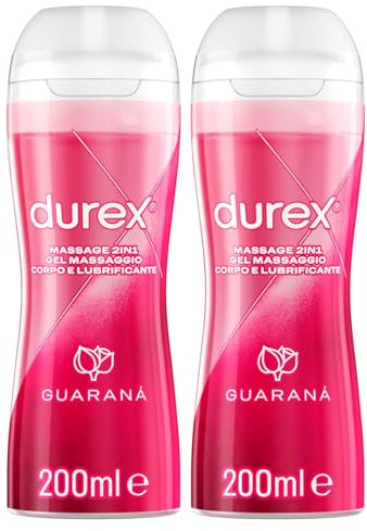 2 Massage 2-in-1 Durex Stimulating mit Guarana Gel Massage + geruchloses Gleitmittel auf Wasserbasis - 2 Flaschen à 200 ml