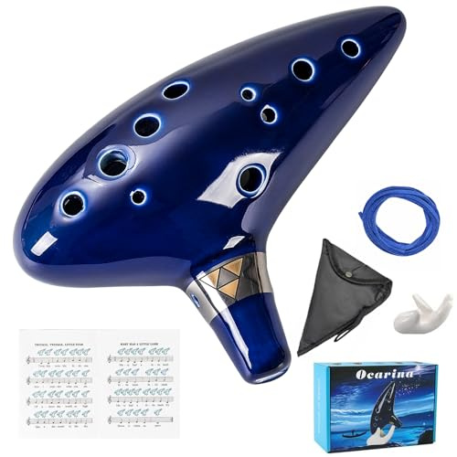 Mulucky Ocarina Alto C - Cordón para el cuello (12 tonos), color azul oscuro