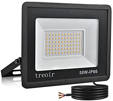 treoir LED Floodlight Security Light,50W Outdoor Spotlight 5000LM Outdoor Flood Lights，IP66 Waterproof 3500k LED Spotlight for Garden,Garage,Square,Car Park,Construction Site ect(Warm White,50W)