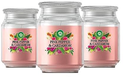 3 Air Wick Große Duftkerzen im Glas Rosa Pfeffer Kardamom je 480g Aromatisch